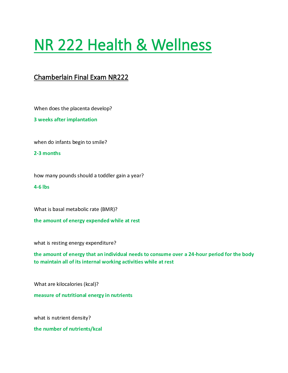 Preview of NR222 / NR 222 Final Exam (Latest Update): Health & Wellness -  Chamberlain
